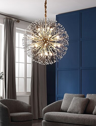  Moderne goldene Kristall-Kronleuchter, 18/24-flammig, 60/77 cm, Löwenzahn-Feuerwerk-Pendelleuchte, Kugel-Hänge-Kronleuchter-Leuchten für Esszimmer, Schlafzimmer, Wohnzimmer, Kücheninsel, 110–240 V