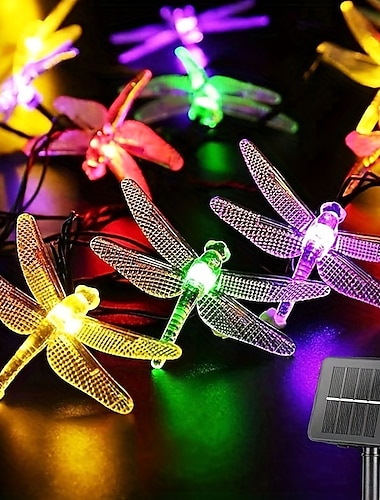  1 τμχ ηλιακά φωτιστικά κορδονιού λιβελούλα αδιάβροχα 20 leds dragonfly φώτα νεράιδα διακοσμητικός φωτισμός για πάρτι αίθριου με φράχτη γκαζόν κήπου εσωτερικού/εξωτερικού σπιτιού