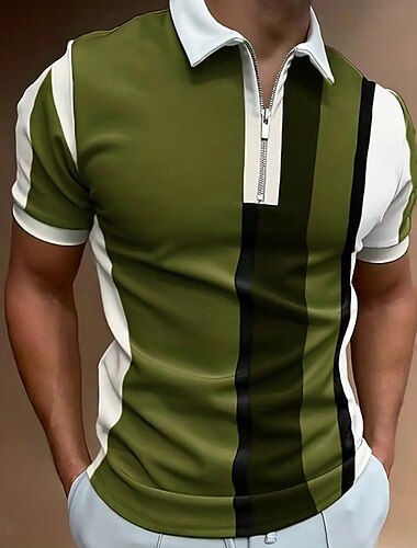  Hombre A Rayas Camisetas polo con cremallera Camiseta de golf Manga Corta Camisas de polo Camisas con cuello Informal de negocios Para trabajo Ropa formal Ropa de festival Impresión 3D Polo con