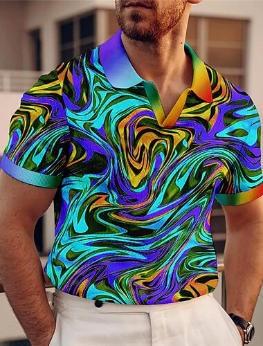  رجالي الرسم قمصان البولو قميص الجولف كم قصير قمصان البولو V رقبة كاجوال ملابس العطلة ملابس الحفلات طباعة ثلاثية الأبعاد أصفر أحمر أزرق