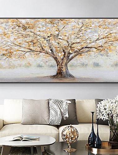  Mintura hecho a mano árbol dorado paisaje pinturas al óleo sobre lienzo arte de la pared decoración cuadros abstractos modernos para la decoración del hogar enrollado sin marco pintura sin estirar