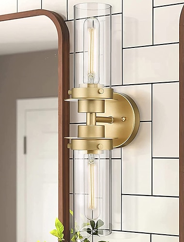  lightinthebox badkamerverlichting boven spiegel, gouden make-uplampen in helder glazen binnenwandkandelaar, moderne cilinderwandlamp op en neer wandmontagelamp voor badkamer, slaapkamer, hal 110-240v