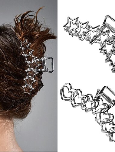  1pc y2k pinces à cheveux en métal pinces à cheveux étoile coeur pour femmes grandes pinces à cheveux griffe design antidérapant pour cheveux épais et fins couture argent grands accessoires pour