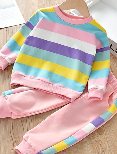  2 Stück kinderkleidung Mädchen Farbblock Tasche Set aus Kapuzenpullover und Jogginghose einstellen Langarm Modisch Outdoor 7-13 Jahre Frühling Rosa Purpur