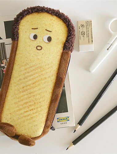  Brot-Toast-Federmäppchen für Mädchen, niedliches Plüsch-Stifteetui, großes Fassungsvermögen für Schüler, Schulbedarf