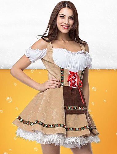  Oktoberfestbier Kostüm Dirndl Trachtenkleider Dirndlbluse Oktoberfest / Bier Bayerisch Deutsch München Wiesn Damen Stoff im traditionellen Stil Kleid