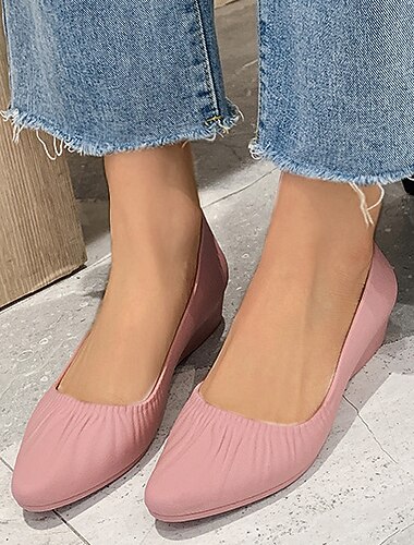  scarpe basse da donna con zeppa, punta affilata e parte superiore elastica, leggere e comode, slip-on per il lavoro quotidiano, il tragitto casa-lavoro e l'ufficio