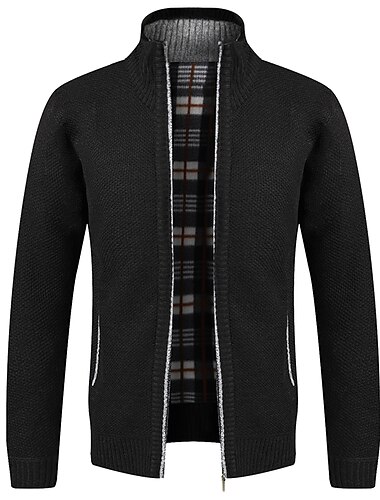  Herrenpullover, Strickjacke, Pullover mit Reißverschluss, gestrickt, Tasche, gestrickt, einfarbig, Stehkragen, stilvoll, Vintage-Stil, Outdoor-Bekleidung, Bekleidung, Herbst, Winter, Schwarzwein, S, M, L, XL, 2XL
