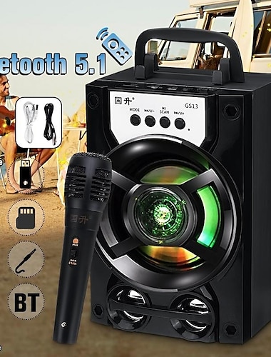  haut-parleur pa portable bluetooth 5.1v avec / sans microphone changeant de couleur led machine de karaoké rechargeable prend en charge la carte tf / usb fm, parfait pour la fête