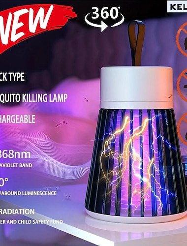  Tueur de moustiques électrique intérieur et extérieur – Piège lumineux violet à LED portable avec aspiration et choc électrique pour camping et maison