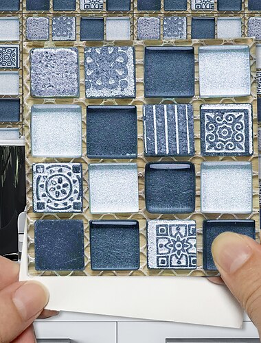  6 Pieces/set Wall Sticker Vintage Mosaic Pattern Kitchen Back Panel Waterproof Heat Resistant Self-adhesive Wall Sticker Vinyl Tile Decal Removable Wallpaper DIY Decorative Decal Self Adhesive