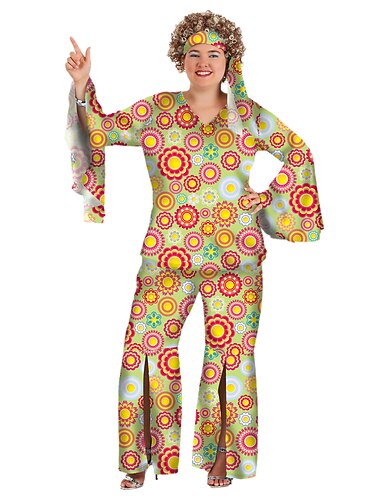  Hippie 1970er Disko Outfits Stirnband Hose Trompetenärmel Hippie Disco Damen Halloween Karneval Maskerade Party / Abend Pride Parade Pride-Monat Erwachsene Oberteil Hose Stirnband