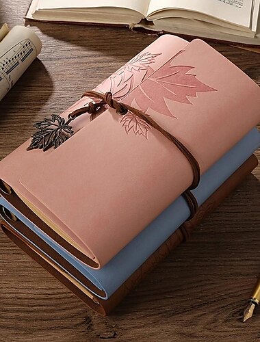  Notizbuch mit Ahornblatt-Logo im Vintage-Stil in braunem Papier