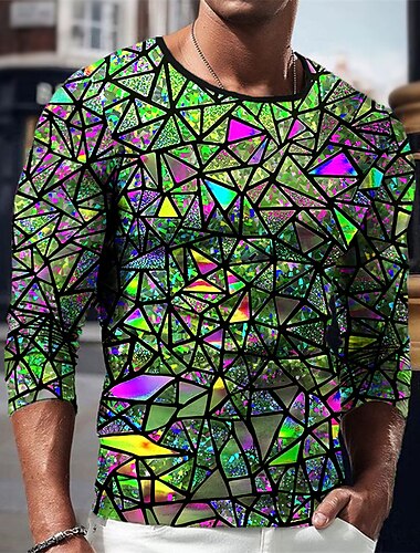  Herren Grafik Geometrisch T Shirt Langarm T-Shirt 3D-Druck Rundhalsausschnitt Hemd Vintage Mode Designer Outdoor Täglich Sport Königliches Blau Blau Grün Frühling & Herbst Bekleidung S M L XL 2XL 3XL