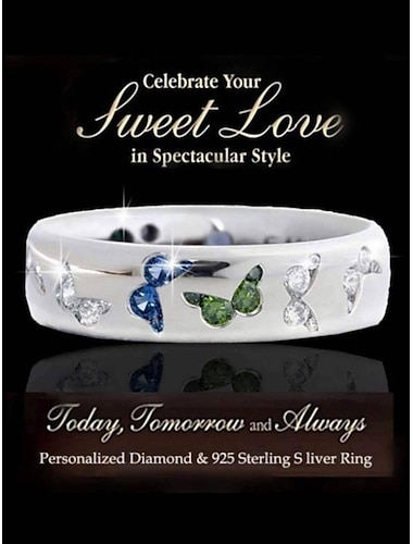  Anillo de mariposa de diamantes de imitación para mujeres y niñas adolescentes, elegante anillo de compromiso de circonita cúbica plateada, regalo de joyería de aniversario de cumpleaños (azul, 6)
