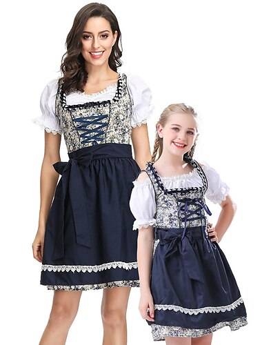  Halloween Carnaval Oktoberfest Costume Robe Dirndl Robes traditionnelles Bavarois Femme de ménage Allemand Munich Costume Traditionnel Robe Prairies Femmes Fille Tissu de style traditionnel Chemisier