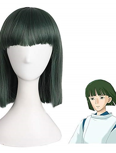  Anime Chihiros Reise ins Zauberland Haku Nigihayami Kohakunushi Cosplay-Perücken, Grünalgenfarbe, hitzebeständige Kunsthaar-Perücke, Halloween-Perücken