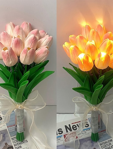  10/15 τμχ τεχνητά λευκά λουλούδια τουλίπας με φως led πραγματική αφής μπουκέτο με τουλίπα φωτιστικό λουλούδι Χριστουγεννιάτικα λουλούδια διακοσμητικά με μπαταρία ιδέα δώρου εξοχικό σπίτι κουζίνα