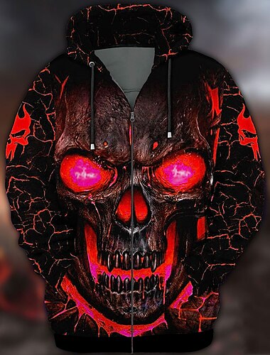  Herren Schädel Grafikdrucke Kapuzensweatshirt Kapuzenshirts Pullover Vollreißverschluss-Kapuzensweatshirt Langarm Sweatshirt mit Kapuze Mit Kapuze Streetwear 3D-Druck Sport & Outdoor Täglich Sport