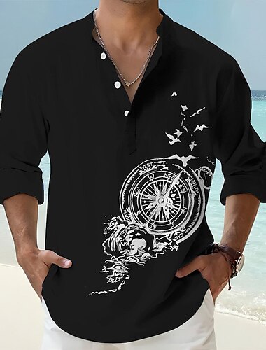 Herren Vogel Nautisch Vintage Hemd Knopfhemd Langarm Vintage Modisch Strassenmode Casual Ausgehen Sommer Frühling Herbst Ständer Bedruckt Schwarz Rosa Orange Grün Khaki