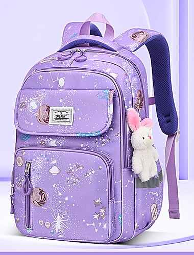  Zaino Galaxy per bambini con coniglietto di peluche: zaino scolastico resistente per ragazze e ragazzi, spazioso ed elegante