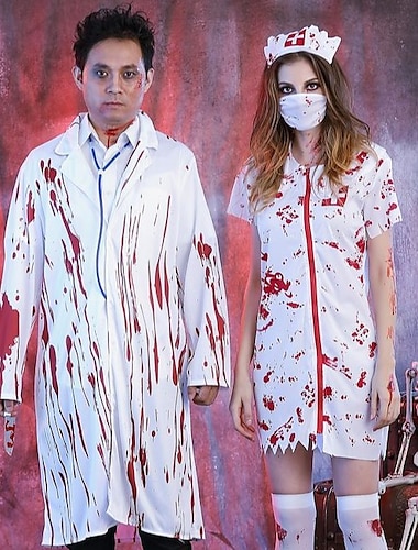  couples médecin infirmière sanglante halloween groupe couples costumes hommes femmes film cosplay costumes cosplay costume blanc halloween carnaval mascarade