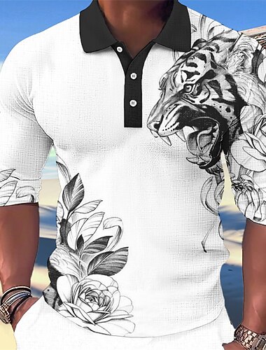 Pánské Tygr Havajské polokošile Golfová košile Dlouhý rukáv Polo tričko Košile s límečkem Na běžné nošení Legrační Oblečení na pláž Oblečení na dovolenou Párty oblečení 3D tisk Knoflíky Bílá Světl   Pánské Tygr Havajské polokošile Golfová košile Dlouhý rukáv Polo tričko Košile s límečkem Na běžné nošení Legrační Oblečení na pláž Oblečení na dovolenou Párty oblečení 3D tisk Knoflíky Bílá Světl
