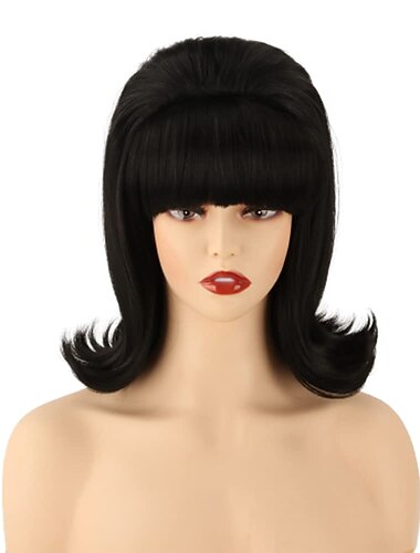  Naisten flip peruukki 70-luvun pinup pelucas 60-luvun retro pesukonnatyylinen vintage ulkonäkö Betty Rubble peruukki karnevaalipukukokonaisuuteen naisille otsatukalla Halloween peruukit