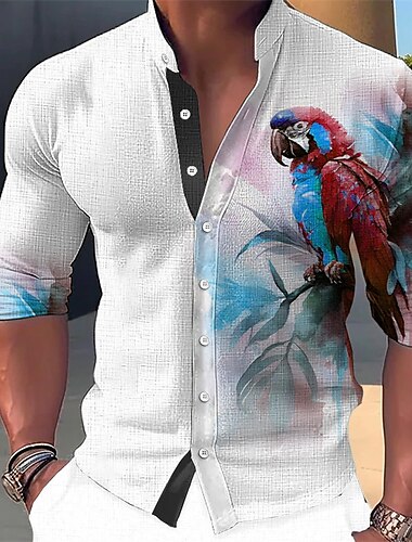  Herren Papagei Hemd Knopfhemd Langarm Modisch Strassenmode Designer Outdoor Casual Täglich Sommer Frühling Herbst Ständer Bedruckt Gelb Rosa Rote Blau Grün
