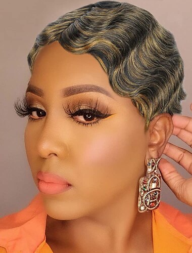  Kurze Pixie Cut Perücken Für Schwarze Frauen Mama Brasilianische Finger Ocean Wave Remy Günstige Perücke Für Party Halloween Perücken