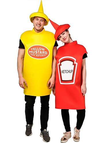  Paare Senf Ketchup Cosplay Kostüm lustige Kostüme Halloween Gruppe Paare Kostüme Männer Frauen Film Cosplay Cosplay Kostüme lustige Kostüm Onesie Hut Halloween Karneval Maskerade