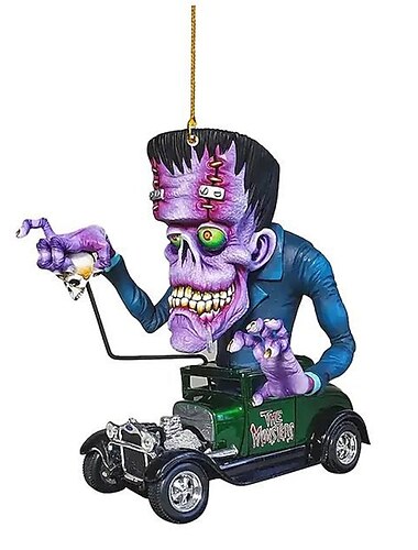  2 Stück Cartoon große Maul Monster Auto-Anhänger Acryl-Flachpuppe Modell Rat Fink verrückte Maus Fahrstatue Halloween Autozubehör Wohnkultur