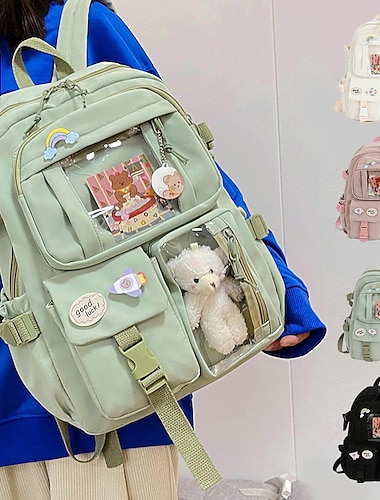  joli sac à dos de poche transparent imperméable avec jouet en peluche - grande capacité, sac de rentrée multi-poches pour filles en plusieurs couleurs