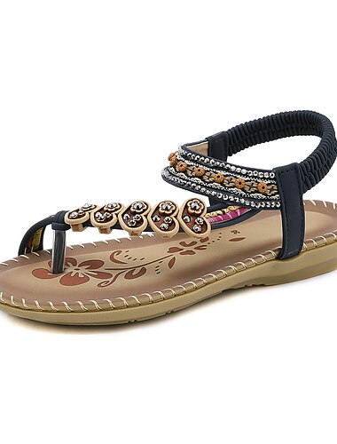  Boheemse sandalen met kralen voor dames - handgemaakte platte sandalen met bloemenversiering voor zomerstrand en casual gebruik