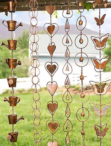  Campanas de viento, cadena de lluvia de metal, campanas de mariposa y tazas, colector de lluvia para canalón, decoración de techo, cadena de lluvia de drenaje de metal