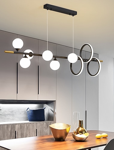  led hanglamp keukeneiland licht zwart goud 9 hoofd lineair licht verlichting glazen bol plafondverlichting 4 licht hanger armatuur voor restaurant eetkamer woonkamer bar 110-240v