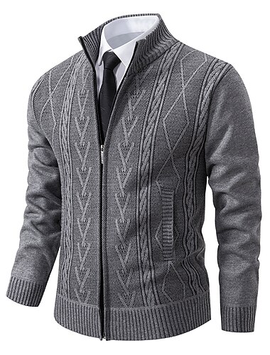  Herren Pullover Kleid Pullover Strickjacke Gerippt Stricken Normale Oberteile Strick Ständer Warm-Ups Moderne zeitgenössische Zurück zur Schule Freizeitskleidung Bekleidung Herbst Winter Hell Gray