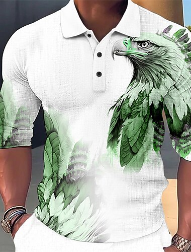  Miesten Kotka Poolopaidat Golfpaita Pitkähihainen Poolopaidat Kauluspaidat Vapaa-aika Hauska Katuvaatteet Lomavaatteet Juhla-asut 3D-tulostus Napit Keltainen Sininen Purppura