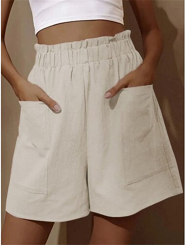  Dam Shorts Streetwear Enkel Ledigt Kort Hög midja Slät Ficka Elastisk midja Andningsfunktion Mjuk Utomhus Microelastisk Utomhus Semester Ledigt / vardag Svart Vit Rubinrött Blå Sommar Vår Normal