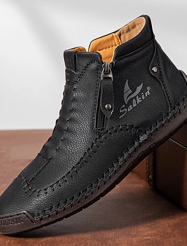  Freizeitstiefeletten aus braunem Leder für Herren mit Reißverschluss und handgenähtem Design – bequem und leicht für den Alltag und Outdoor