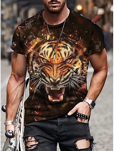  Herren Graphic Tier Löwe T Shirt Kurzarm T-Shirt 3D-Druck Rundhalsausschnitt Hemd Vintage Modisch Designer Outdoor Täglich Sport Schwarz Gelb Rote Frühling Sommer Bekleidung S M L XL 2XL 3XL