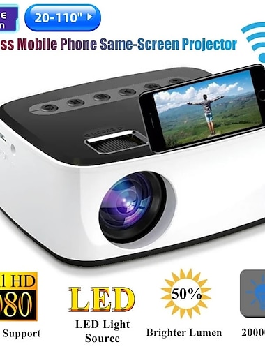  LED Miniprojector Videoprojector voor thuisbioscoop 1080P (1920x1080) 320*240 400 30-80    1.2-1.6   16:943 ,,,5-2   0.26  114*91*51 lm Compatibel met: iOS en Android