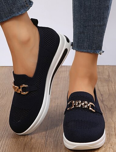  Per donna Scarpe da ginnastica Slip-On Taglie forti Con rialzo interno Scarpe Flyknit Giornaliero Marcia Tinta unica Con diamantini Fibbia Piatto Zeppa Punta tonda Informale Comoda minimalismo