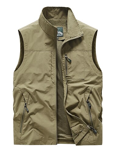  Homens Colete Roupa Diária Contemporâneo Moderno Primavera Verão Básico Elastano Exterior Cor Sólida / Simples Zíper Colarinho Clerical Assenta Relaxadamente Vinho Cinzento Preto Caqui Colete