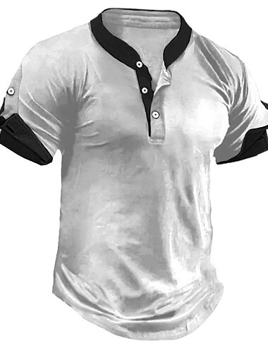  Men's T shirt Tee Henley Shirt Tee Top Plain Henley Street Vacation Short Sleeves Clothing Apparel Fashion Designer Basic