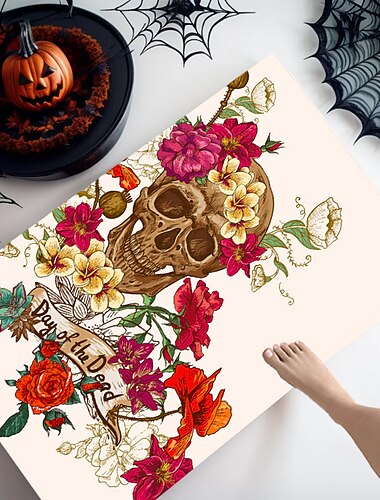  Rutschfeste Halloween-Horror-Badteppiche aus Schwammschaum für das Badezimmer, langlebige, weiche Flanellmatte mit hellem 3D-Druckteppich, Abstandsmatten für den Waschraum und die Skelett-Kürbis-Hexe
