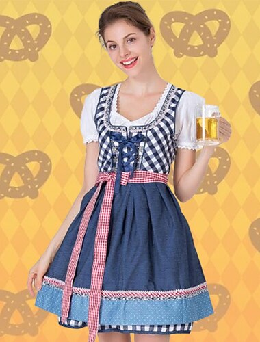  Oktoberfestbier Kostüm Bluse / Hemd Dirndl Dienstmädchen Oktoberfest-Paar Deutsch München Wiesn Damen Stoff im traditionellen Stil Oberteil Kleid Schürze