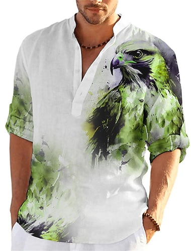  Herren Tier Adler Hemd Knopfhemd Langarm Modisch Strassenmode Designer Outdoor Casual Täglich Sommer Frühling Herbst Ständer Bedruckt Gelb Rote Blau Grün Grau