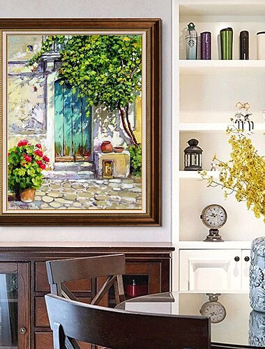  手作り油絵キャンバス壁アート装飾印象地中海カントリービューコテージ家の装飾用ロールフレームレス未延伸絵画