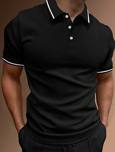 Hombre Polos con botones POLO Casual Festivos Diseño Manga Corta Moda Básico Plano Clásico Verano Ajuste regular Celeste Cielo Negro Verde Ejército Azul Marino Oscuro Marrón Gris Polos con botones